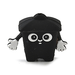 Черный Силиконовые бусины, фокусные бусы, милая мультяшная мусорная корзина, чёрные, 29x36~37x16 мм, отверстие : 2 мм