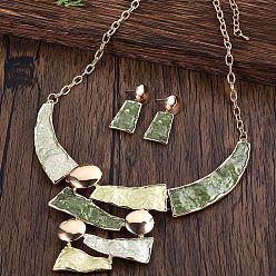 Светло-зеленый Коричневый Комплекты из трапециевидных ожерелий с эмалированным цинковым сплавом и серег-гвоздиков для женщин, золотые, оливковый, 420 мм