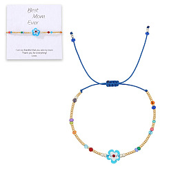 Небесно-голубой Браслеты из плетеного бисера, стеклянного бисера и цветочных бусин., регулируемые браслеты из волоконного шнура для женщин, с открытки, голубой, 11.02 дюйм (28 см)