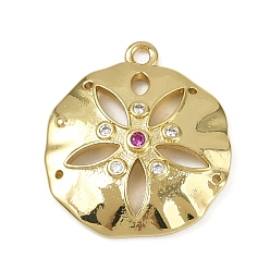 Настоящее золото 18K Латунные микро проложить кубического циркония подвески, шарм песчаного доллара, круглая с цветком, долговечный, без кадмия и без свинца, стойки покрытие, реальный 18 k позолоченный, 20x18x3 мм, отверстие : 1.5 мм