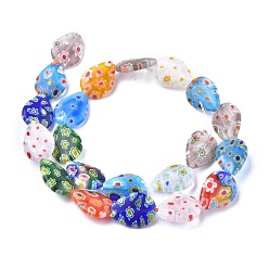 Mixed Color Handmade Millefiori Glass Beads Strands, teardrop, Mixed Color, 17x13x4mm, Hole: 1mm, about 21pcs/strand, 14.1 inch