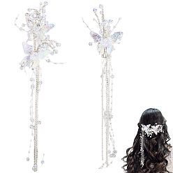 Платина 2 Набор из акрила с прозрачными стразами, бабочками и кисточками из кожи аллигатора, аксессуары для волос для женщин и девочек, платина, 378x64x2 mm и 400x64x19 mm