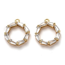 Прозрачный Латунные микропаве прозрачные подвески с фианитом, долговечный, реальный 18 k позолоченный, с прыжковых колец, кольцо, прозрачные, 12x10.5x2.5 мм, отверстие : 1 мм