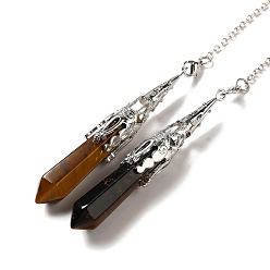 Тигровый глаз Натуральный маятник с тигровым глазом большие подвески, с латунной фурнитурой , пуля, 260~270 мм, отверстие : 1.5 мм