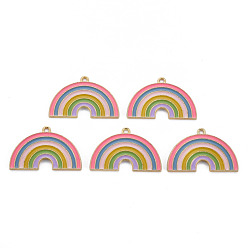 (932FM) Темно-синий аква-матовый с подкладкой Стойки обшивки сплава эмали подвески, золотой свет, без кадмия, без никеля и без свинца, радуга, темно-золотистые, 20x32x1.5 мм, отверстие : 1.8 мм