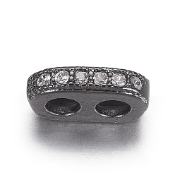 Черный Цвет Металла Латунные микро проложить кубического циркония многожильных ссылки, прямоугольные, металлический черный , 5x9x2 мм, отверстие : 2.5 мм