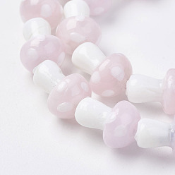Pink Handmade Lampwork Beads Strands, Mushroom, Pink, 11.5~14.5x9~11mm, Hole: 1mm, about 25pc/strand, 13.54 inch(34.4cm)