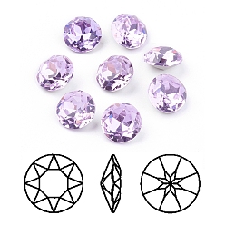 Violet Pointed Back & Back Plated Glass Rhinestone Cabochons, Grade A, Faceted, Flat Round, Violet, 10x5mm