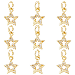 Настоящее золото 18K 14подвески из латуни с микропаве из кубического циркония, с целью перехода в кольце, долговечный, звезда очарование, реальный 18 k позолоченный, 11x8x2 мм, отверстие : 3 мм