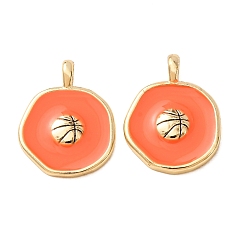 Basketball Латунь эмаль подвески, круглые подвески, реальный 18 k позолоченный, баскетбол, 17.5x14x3.5 мм