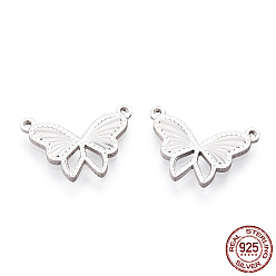 Silver 925 Sterling Silver Pendants, Butterfly Charms, Silver, 10.5x15.5x1.5mm, Hole: 0.8mm