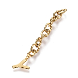 Letter Y 304 удлинитель цепи из нержавеющей стали, с кабельной цепочкой и подвесками на буквы, золотые, letter.y, буква y: 11x9x0.7 мм, 67.5 мм, ссылка: 8x6x1.3 mm