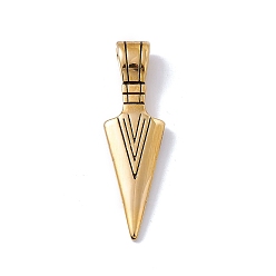 Oro Recubrimiento al vacío de PVD 304 Colgantes grandes de acero inoxidable, larga duración plateado, triángulo, dorado, 56x17x9.5 mm, agujero: 5.5x8.5 mm