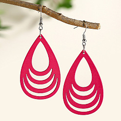 Темно-Розовый Серьги-подвески в форме капли из полого дерева, платина, темно-розовыми, 77x34 мм