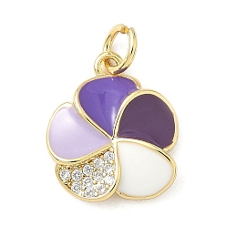 Настоящее золото 18K Латунные микро проложить кубического циркония подвески, с эмалью, цветок, без свинца и без кадмия, стойки покрытие, долговечный, с целью перехода в кольце, реальный 18 k позолоченный, 15.5x13x2.5 мм, отверстие : 3 мм