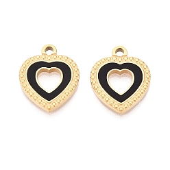 Черный 304 нержавеющей стальной эмали подвески, сердце прелести, ионное покрытие (ip), долговечный, золотые, чёрные, 15x12x2 мм, отверстие : 1.2 мм