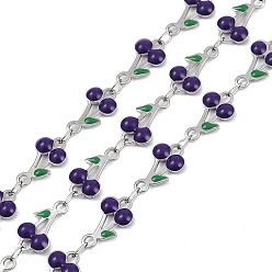 Индиго 304 цепи из нержавеющей стали с эмалированными вишневыми звеньями, с катушкой, пайки, цвет нержавеющей стали, индиговые, 13x7.5x2.5 мм