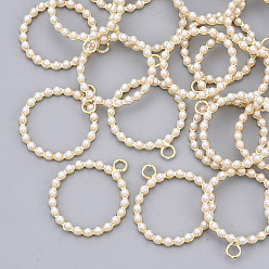 White ABS Plastic Imitation Pearl Pendants, with Real 18K Gold Plated Brass Pendant Settings, Nickel Free, Ring, White, 25x21x2.5mm, Hole: 2.5mm