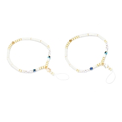 Mixed Color Polymer Clay Heishi Beaded Mobile Straps, with Acrylic Beads, Evil Eye Resin Beads and Nylon Thread, Mixed Color, 29cm