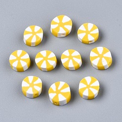Желтый Бусины из полимерной глины , плоско-круглые, желтые, 9~10x4 мм, отверстие : 1.6 мм