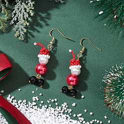 Красный Стекло бисер мотаться серьги, снеговик, золотые, красные, 55x16 мм