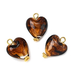 Золотой Ручной работы подвески золотые бусины песка, сердце, с железными петлями, золотые, 20~21x15~16x8~9 мм, отверстие : 2.5~3.5 мм