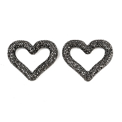 Серый Соединительные кольца ручной работы из полимерной глины со стразами, сердце, серые, 55.5x66.5x11 мм