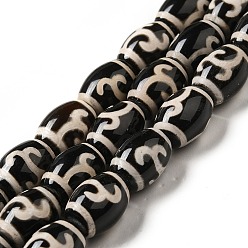 Ruyi Pattern Тибетского стиля DZI бисер нитей, натуральные и крашеные шарики агата, рис, чёрные, Жуйи узор, 13~14x9.5~10 мм, отверстие : 1.4 мм, около 25 шт / нитка, 13.58 дюйм (34.5 см)