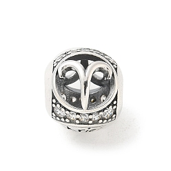 Овен Латунные прозрачные фианиты европейские бусины, бусины с большим отверстием, рондель с двенадцатью созвездиями, античное серебро, Овен, 11.5 мм, отверстие : 4.5 мм