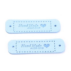 Light Blue PU Leather Label Tags, Handmade Embossed Tag, with Holes, for DIY Jeans, Bags, Shoes, Hat Accessories, Rectangle with Word Handmade, Light Blue, 55x15x1.2mm, Hole: 2mm