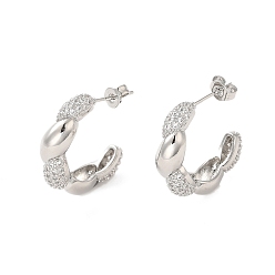 Platinum Brass Micro Pave Clear Cubic Zirconia Stud Earrings for Women, Letter C, Platinum, 25x6mm