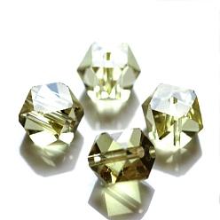 Светло-хаки К 9 стекло, имитация Австрийские кристаллические шарики, класс AAA, граненые, безугловые кубические бусины, светлый хаки, 7.5x7.5x7.5 мм, отверстие : 0.9~1 мм