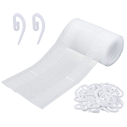 White 25M Polyester Ribbon, for Curtain Ribbon Wavy Track Accessories, with 400Pcs Plastic Curtain Hooks, White, 3-1/8 inch(80mm)