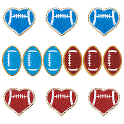 Mixed Shapes 12 шт. 4 стили регби полиэстер вышитые аппликации, Аксессуары для орнаментов, швейные украшения, разнообразные, 77~83x51~84x3~3.5 мм