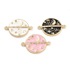 Mixed Color Brass Micro Pave Clear Cubic Zirconia Links Connectors, Long-Lasting Plated, Flat Round with Planet & Star & Moon, Golden Metal Color, Mixed Color, 27.5x19.5x2mm, Hole: 1.8mm