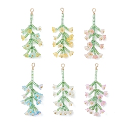 (52) Непрозрачная лаванда 6 шт. 6 цвета стеклянные бусины цветы большие подвески, с акриловой и медной проволокой, золотой свет, разноцветные, 53x22x10 мм, отверстие : 2 мм, 1 шт / цвет