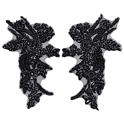 Черный 1 парная вышивка из полиэстера на заплатках для одежды, аксессуары для костюма, аппликация, со стразами, чёрные, 336x178x6.5 мм