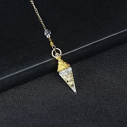 Moonstone Resin Cone Dowsing Pendulums, Natural Moonstone Chip inside and Metal Findings Charm, 380mm