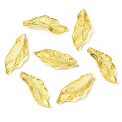 Gold Transparent Spray Painted Glass Pendants, with Gold Foil, Leaf, Gold, 33~34x12x7~9mm, Hole: 1.5mm