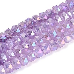 Сливовый Гальванизированные стеклянные бусины, имитирующие нефрит, с защитой от потускнения., рондель, градиент цвета, граненые, слива, 5.5~6x4~4.5 мм, отверстие : 0.8~1.2 мм, около 84~93 шт / нитка, 13.78~14.96'' (35~38 см)