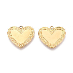 Настоящее золото 18K 304 Настройки кабошон из нержавеющей стали кулон, ионное покрытие (ip), сердце, реальный 18 k позолоченный, лоток : 9x17.2 мм, 20.8x23x1.2 мм, отверстие : 1.6 мм