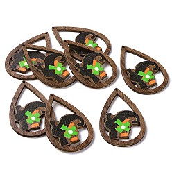 Shoes Autumn Theme Single Face Printed Aspen Wood Big Pendants, Teardrop Charm, Shoes Pattern, 54.5x34x2.5mm, Hole: 1.6mm