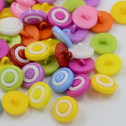 Mixed Color Acrylic Shank Buttons, 1-Hole, Dyed, Flat Round, Mixed Color, 14x4mm, Hole: 3x2mm