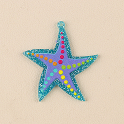 Морская звезда Акриловые подвески на тему океана, с блеском порошок, морская звезда, 34x32x2.5 мм, отверстие : 1.2 мм