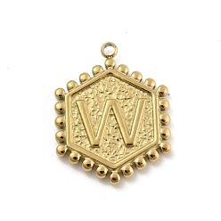 Letter W 201 подвески из нержавеющей стали, золотые, шестиугольник с подвеской в виде буквы, Буква W, 21x16.5x2 мм, отверстие : 1.5 мм