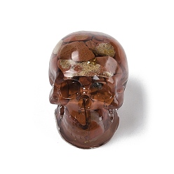 Красный Агат Украшение для дисплея черепа из смолы, с натуральными сердоликами и золотой фольгой внутри статуэтки для украшения домашнего офиса, 30.5x22.5x22.5 мм