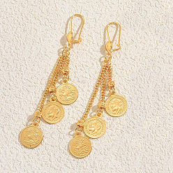 Настоящее золото 18K Латунные плоские круглые серьги-кольца с человеческим узором, реальный 18 k позолоченный, 80x13 мм