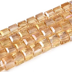 (932FM) Темно-синий аква-матовый с подкладкой Стеклянные бусины с гальваническим покрытием , с покрытием AB цвета, граненые, кубические, темно-золотистые, 6x6x6 мм, отверстие : 1 мм, около 100 шт / нитка, 22 дюйм