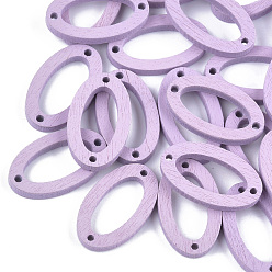 Lilac Painted Poplar Wood Links, Oval, Lilac, 24.5x15x3mm, Hole: 1.4mm