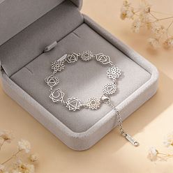 Нержавеющая Сталь Цвет 7 Браслеты из латуни с символами чакр для женщин, цвет нержавеющей стали, 6.69 дюйм (17 см)